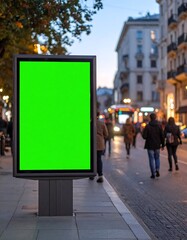 Blank green screen billboard at dusk