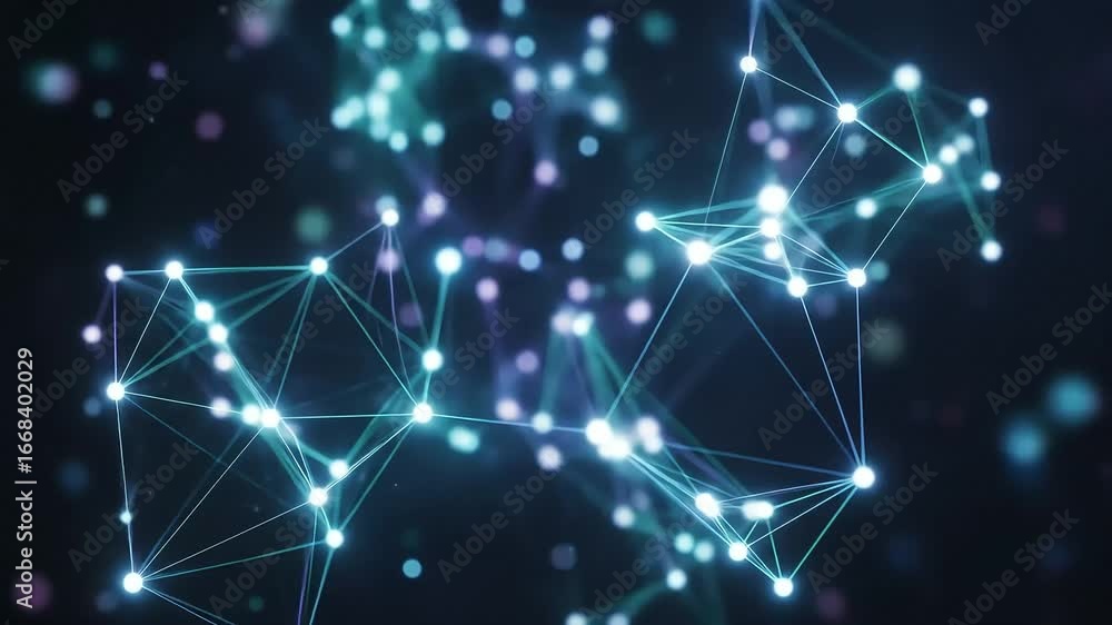 Poster abstract digital network with glowing nodes and connections, showcasing technology and innovation