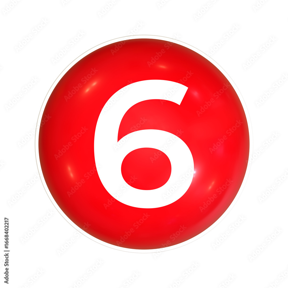 Poster red sphere or button with number 6