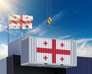 A shipping container painted with national flags, symbolizing international trade, global logistics, and cross-border cooperation