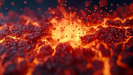 Erupting lava with glowing embers and molten rock surface - Powered by Adobe