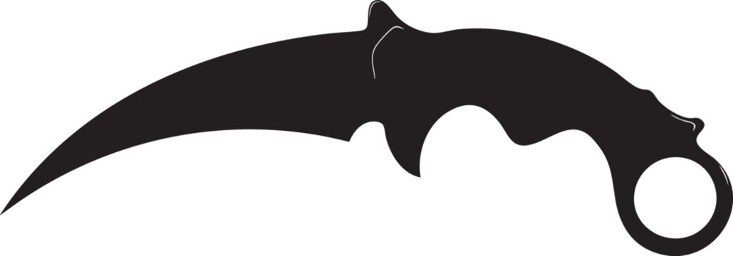 karambit curved knife silhouette isolated on white