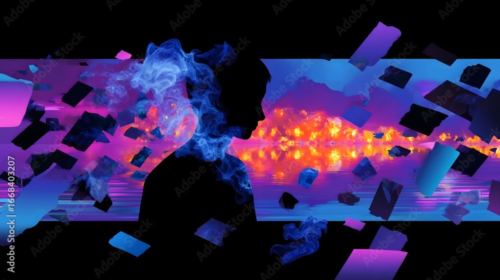 Poster colorful abstract digital explosion with dynamic movement