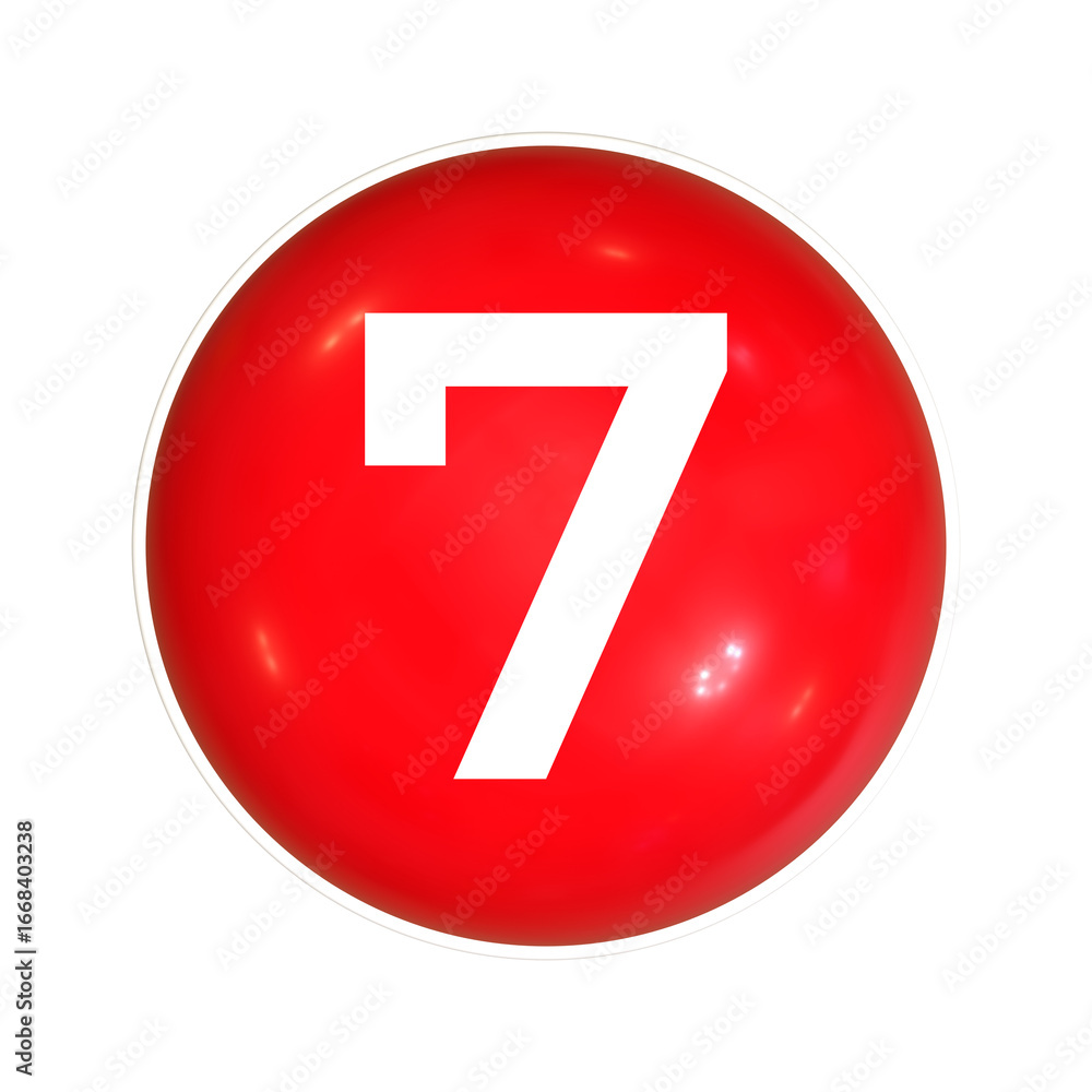 Poster red sphere or button with number 7