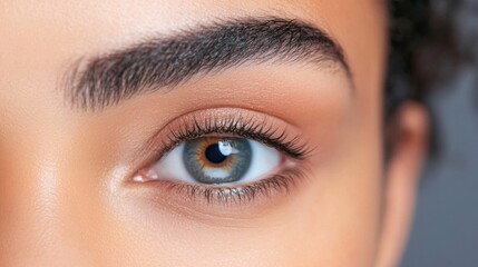 Fototapeta premium Close-up of a beautiful eye with detailed lashes and natural eyebrow shape