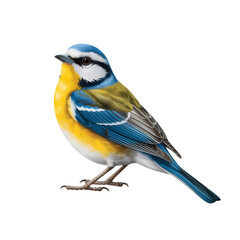 Fototapeta premium Vibrant blue and yellow bird perched gracefully showcasing intricate feather details