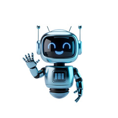 Friendly futuristic robot waving hello with a happy digital face, perfect for tech innovation