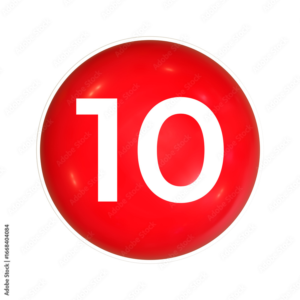 Poster red sphere or button with number 10