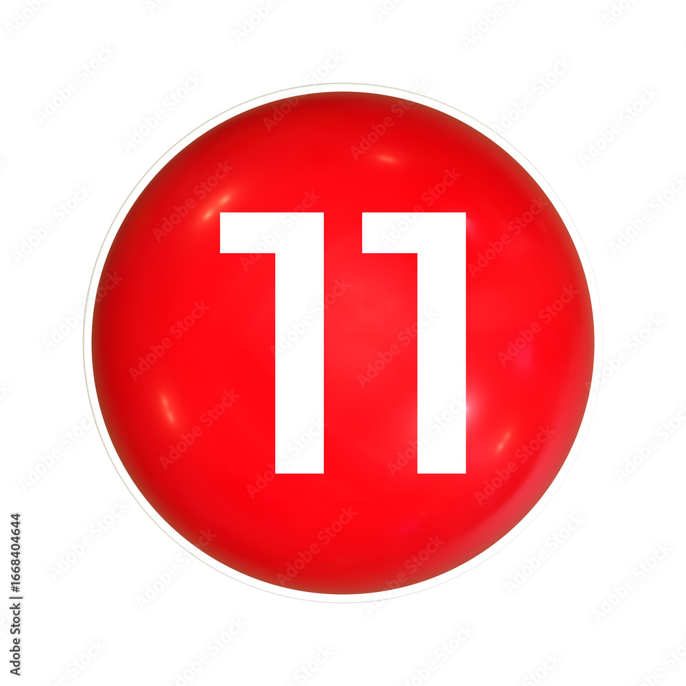 Poster red sphere or button with number 11