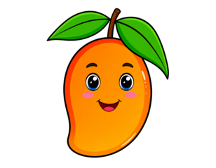  Cartoon-Style Mango Emoji Icon with Playful Expression, Bright Colors, Isolated