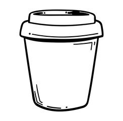 Hand-Drawn Doodle of a Coffee Cup with Lid in Simple Black and White Design