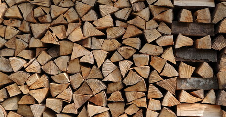 Stacked Firewood Background with Natural Texture
