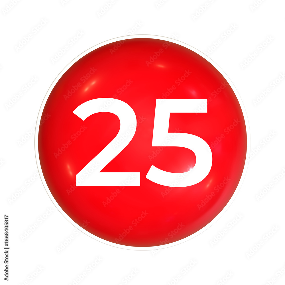 Poster red sphere or button with number 25