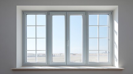 sophisticated aluminum window with multi point, roller track, casement hinges with clean symmetry.