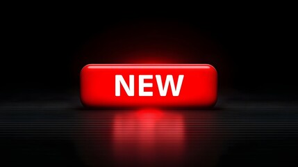 Glowing red 'NEW' button on a dark background.
