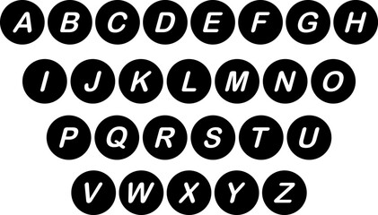 Vector EPS alphabet letters set with bold black circle background. Modern typography design for logo, icon, poster, template, and graphic elements