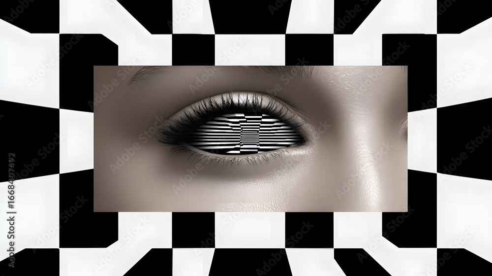 Aufkleber surreal close-up of an eye with a checkered pattern