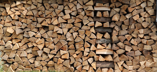 Stacked Firewood Background with Natural Texture
