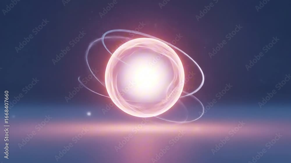 Aufkleber abstract representation of a glowing atom with orbiting particles in a serene cosmic background