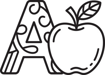 Apple Letter A Alphabet Learning with Fruit and Letter Combination Outline Design