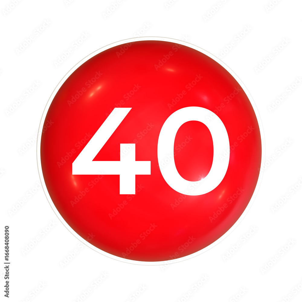 Poster red sphere or button with number 40