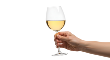 Holding glass of white wine against Transparent Background creating elegant look