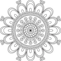 Detailed Floral Pattern Outline Illustration for Coloring Book Page and Relaxation Art