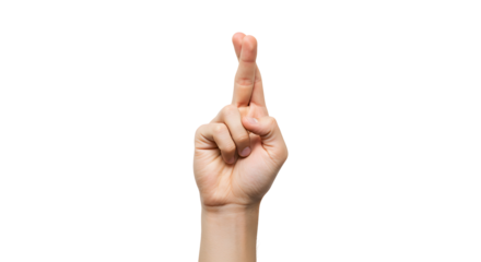 Hand Crossing Fingers Gesture for Luck on Plain Transparent Background