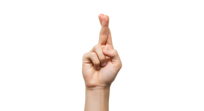 Hand Crossing Fingers Gesture for Luck on Plain Transparent Background - Powered by Adobe