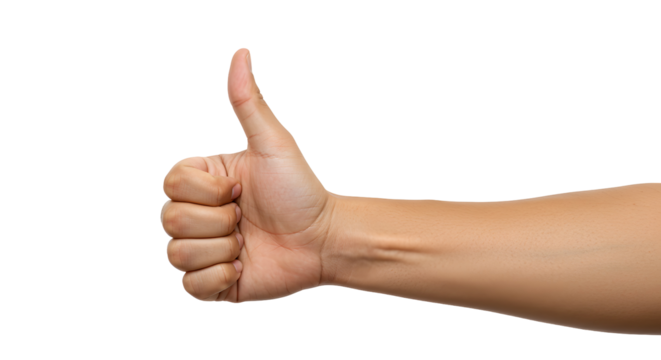 Hand showing thumbs up gesture against a Transparent Background conveys approval