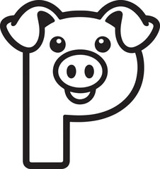 Letter P Pig Animal Alphabet Farm Character Cute Cartoon Outline Drawing Design