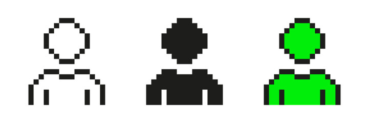 Pixel Art Icon Set Of Human Figures. Minimalist And Colorful Pixelated Symbol Collection. Ideal For User Interface Design, Avatars, And Digital Art Projects. Isolated Vector Illustration