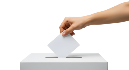 Hand Placing Blank Ballot in Box Concept on Transparent Background