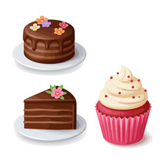 Sweet food. Cake, cupcake 3d render realistic.