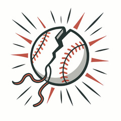 Exploding Baseball A Dynamic Sports Illustration with Retro Sunburst Effect