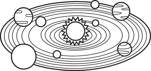 Solar System Diagram Planets Orbiting Sun Line Art Astronomy Science Education Chart © Pappu0099