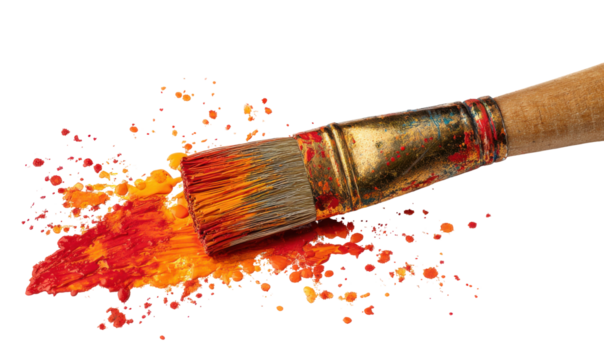 Paintbrush with vibrant orange-red paint splatter - Powered by Adobe