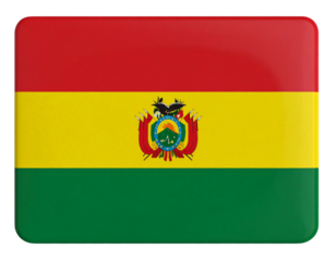 Flat Bolivia Flag with Crisp Horizontal Stripes and Central Emblem, Top-Down View, Isolated