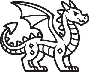 Stylized Dragon Illustration with Geometric Patterns and Bold Outlines Mythical Creature