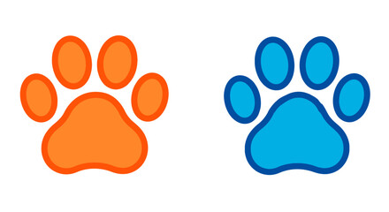 Orange and blue paw prints animal pet dog cat vector illustration clip art graphic design element on transparent background