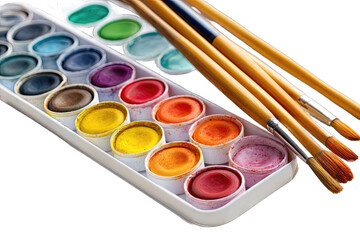 Colorful watercolor paints and brushes (1)
