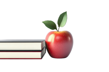 Red apple atop books