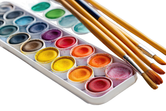 Colorful watercolor paints and brushes (1)