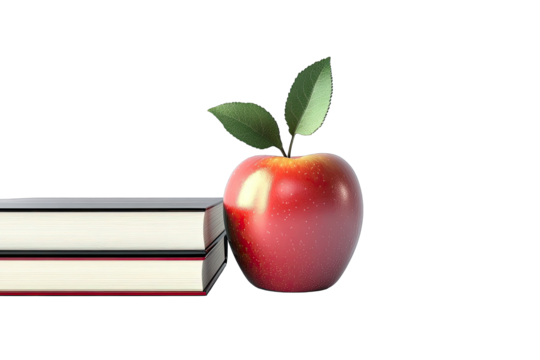 Red apple atop books