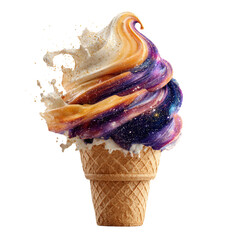 Delicious swirl ice cream cone fantasy land food art bright colors close-up whimsical dessert