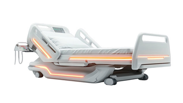 Modern hospital bed with illuminated features