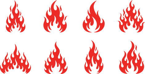 Collection of stylized fiery flames in various shapes and sizes