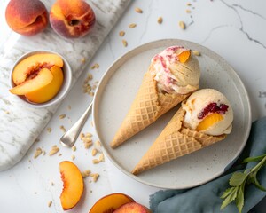  two fruit ice cream with peach slices