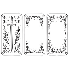 Tarot card frame set, vector hand drawn doodle fantasy border, spiritual mystic game vector