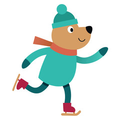 Illustrative Winter Fun A Bear's Cheerful Ice Skating Adventure in Vector Style